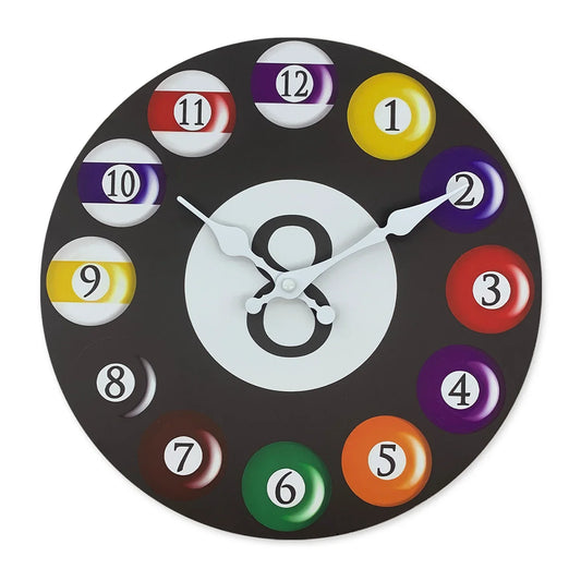 Colorful Billiard Pattern Wooden Wall Clock, Silent Quartz Design, Circular Modern Décor, 10, 12, 14 or 16 Inch - product view 1