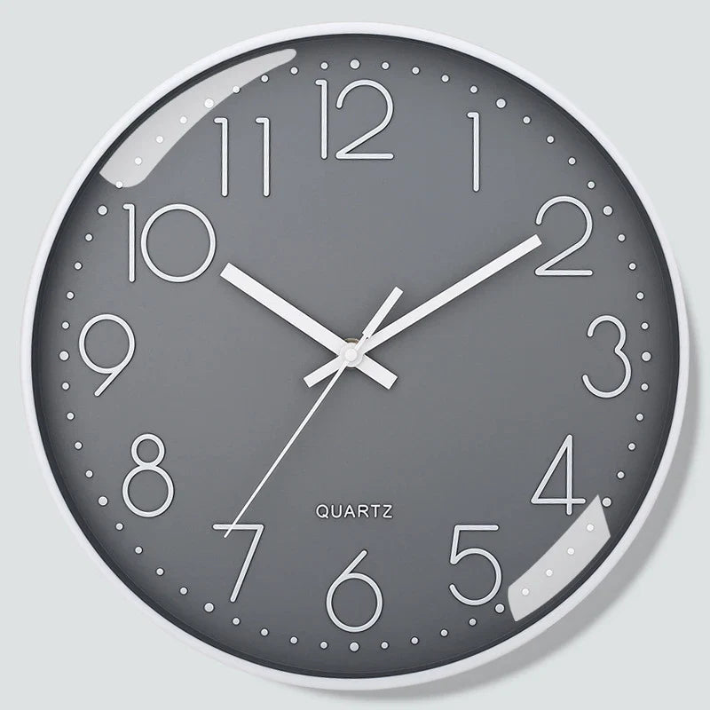 8-Inch Silent Wall Clock with Plastic and Glass Construction, Embossed Three-Dimensional Scale for Home Office Décor - product view 1