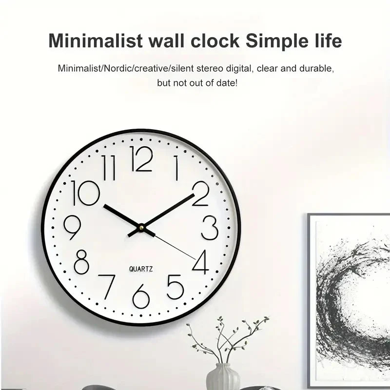 8-Inch Silent Wall Clock with Plastic and Glass Construction, Embossed Three-Dimensional Scale for Home Office Décor - product view 6