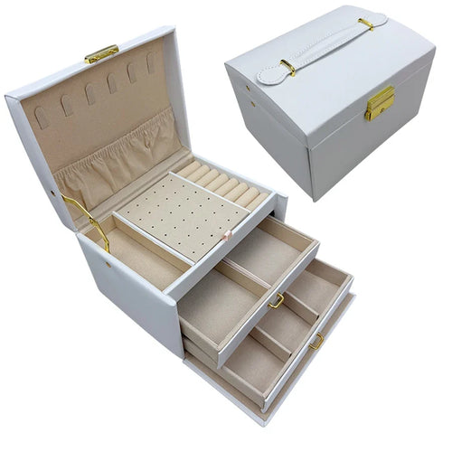 Locking Arch Jewelry Box, Three-Layer Leather Storage Case, 17.5 x 14 x 12.7 cm, Four Color Options - product view 1