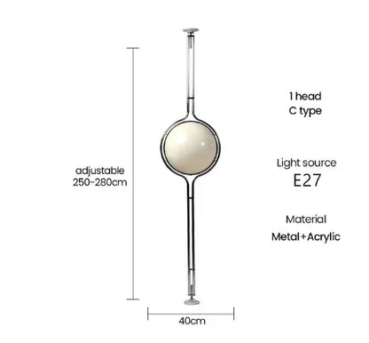 Art Deco Floor Lamp, Chrome-Plated Iron with White Acrylic Ball Shade, E27 Base, 11–15W, Warm or White Light - product view 2