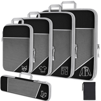 Compression Packing Cubes, Reusable Polyester Travel Organizer Sets, 3-Piece or 6-Piece Options with Mesh Panels for Suitcases - product view 2