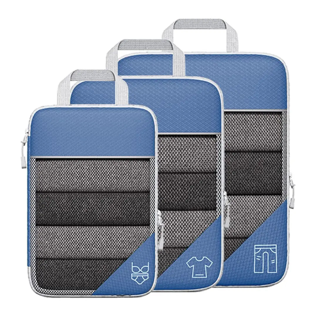 Compression Packing Cubes, Reusable Polyester Travel Organizer Sets, 3-Piece or 6-Piece Options with Mesh Panels for Suitcases - product view 3