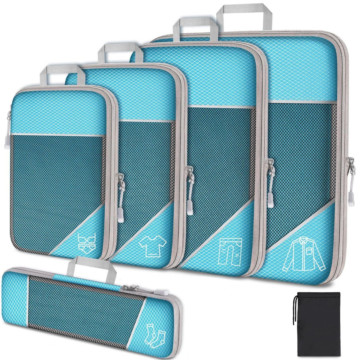 Compression Packing Cubes, Reusable Polyester Travel Organizer Sets, 3-Piece or 6-Piece Options with Mesh Panels for Suitcases - product view 5
