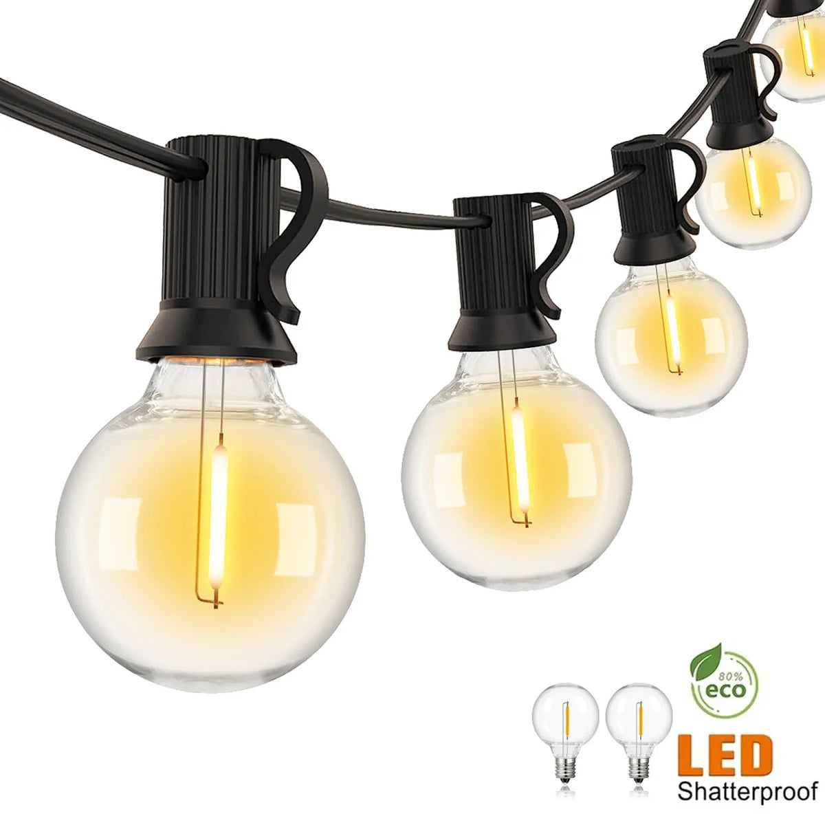 Waterproof String Lights, Warm White G40 Plastic LED Bulbs, E12 Sockets, Connectable Patio Garland with EU or US Plug - product view 5