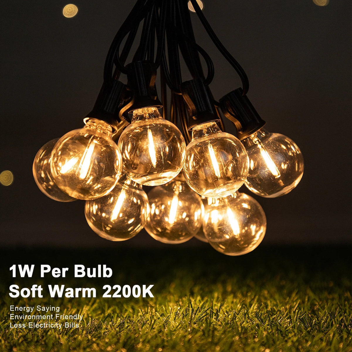 Waterproof String Lights, Warm White G40 Plastic LED Bulbs, E12 Sockets, Connectable Patio Garland with EU or US Plug - product view 6
