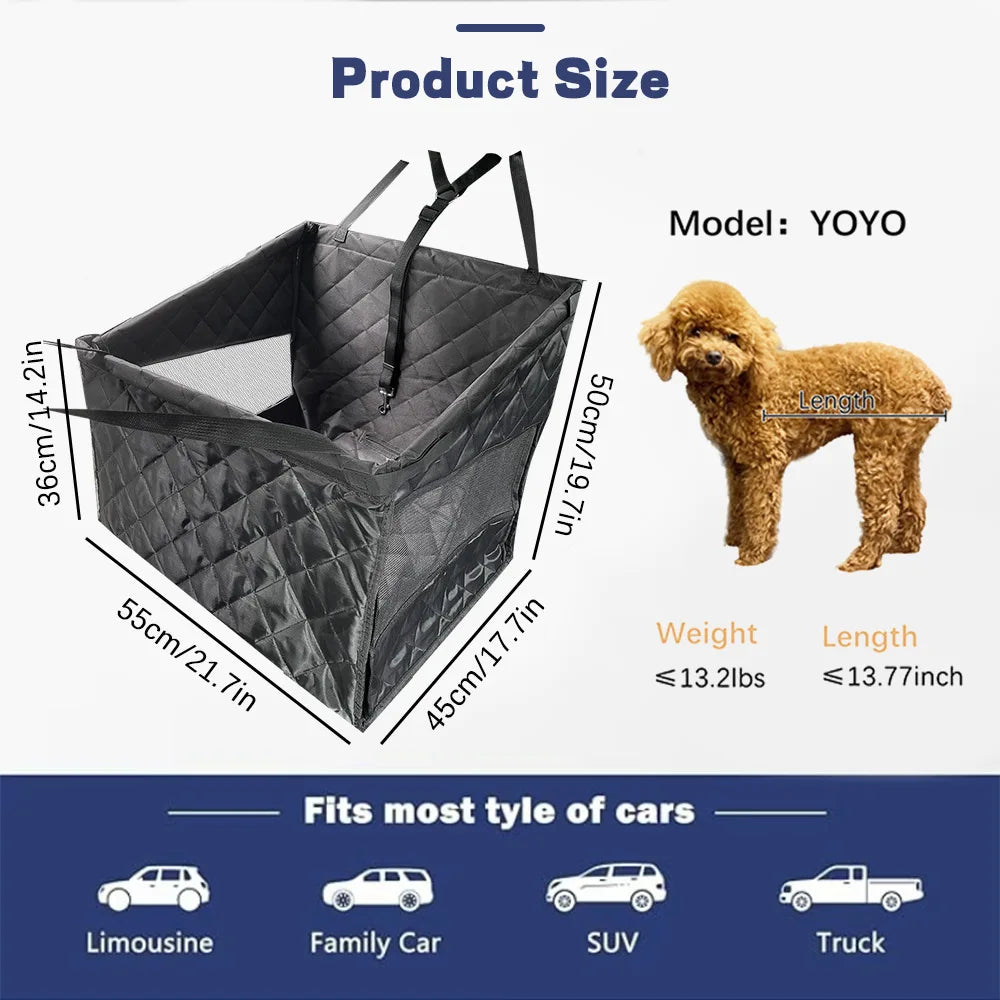 Waterproof Dog Car Hammock, Oxford Pet Seat Cover and Carrier Bag with Solid Design, Black or Black Side Mesh Options - product view 2