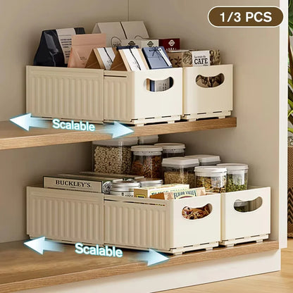 Stackable Pantry Bin, Retractable Adjustable Plastic Storage Box, 12L, Modern Glossy Organizer in Small or Large Sizes - product view 5