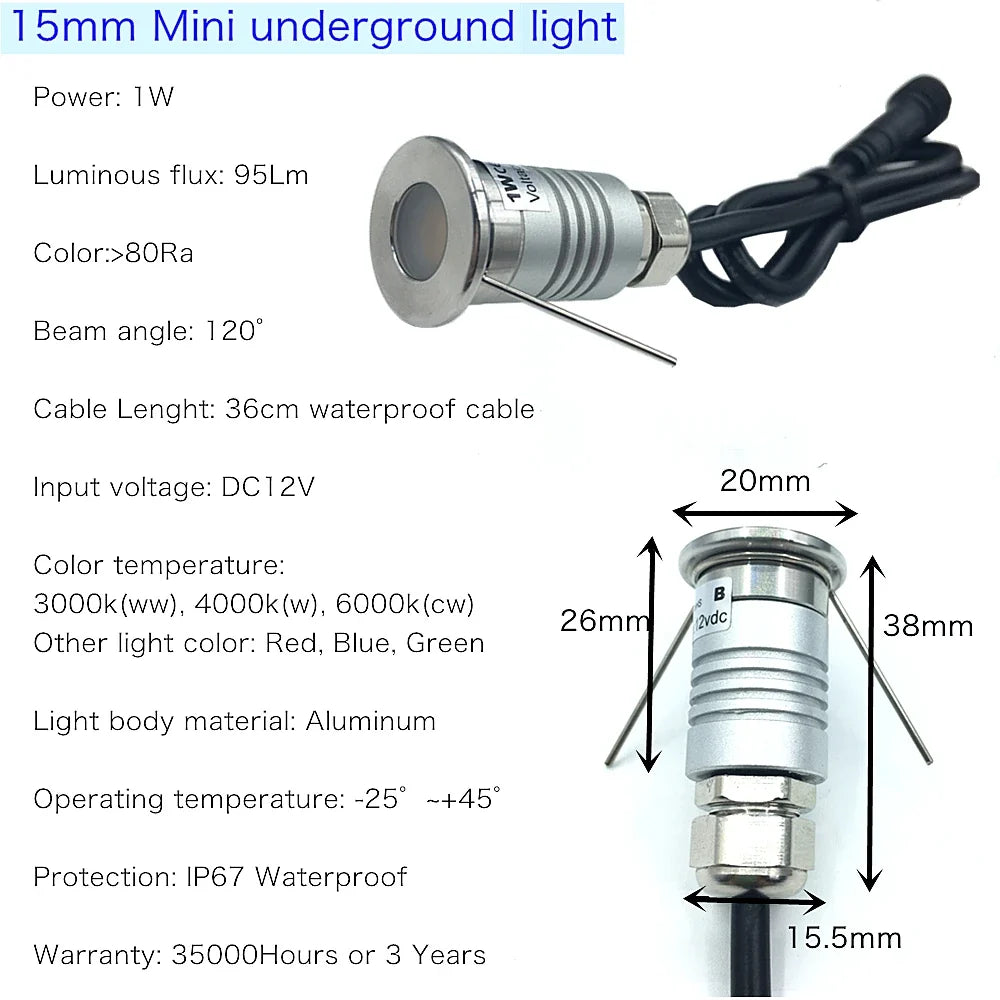LED Deck Lights, 12V Dimmable Aluminum Outdoor Underground Lamps, IP67 Waterproof Design for Paths and Steps - product view 3