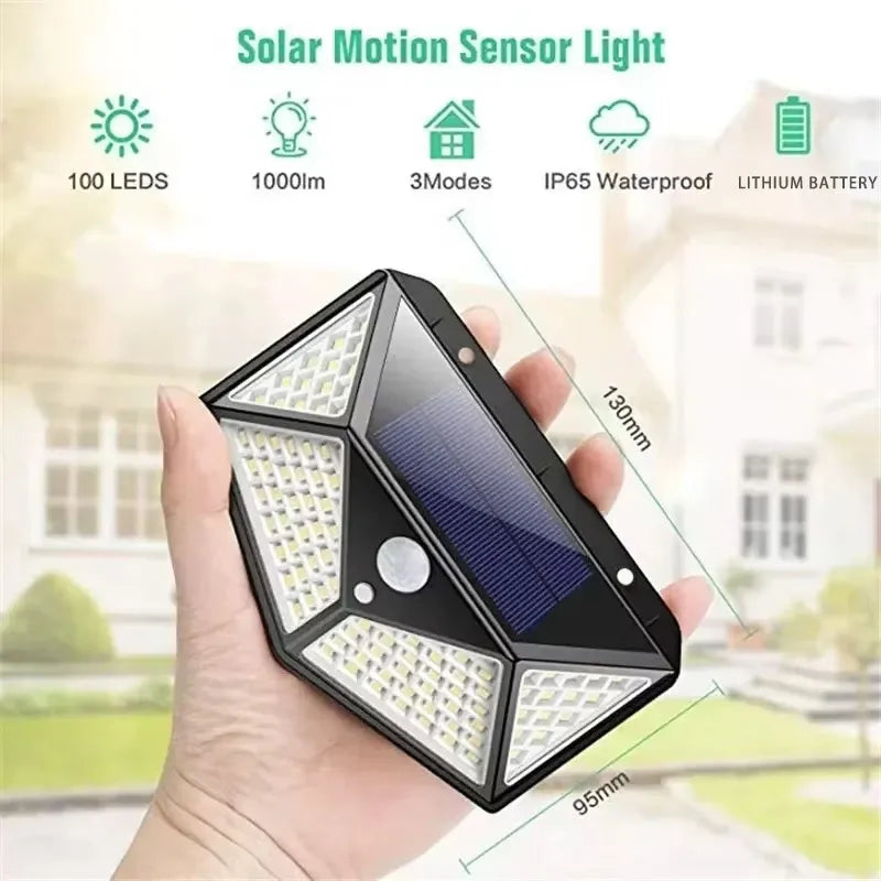 100-LED Solar Fence Light, PIR Motion Sensor, 270° Wide Illumination, IP65 Waterproof, 3 Lighting Modes for Garden and Patio - product view 4