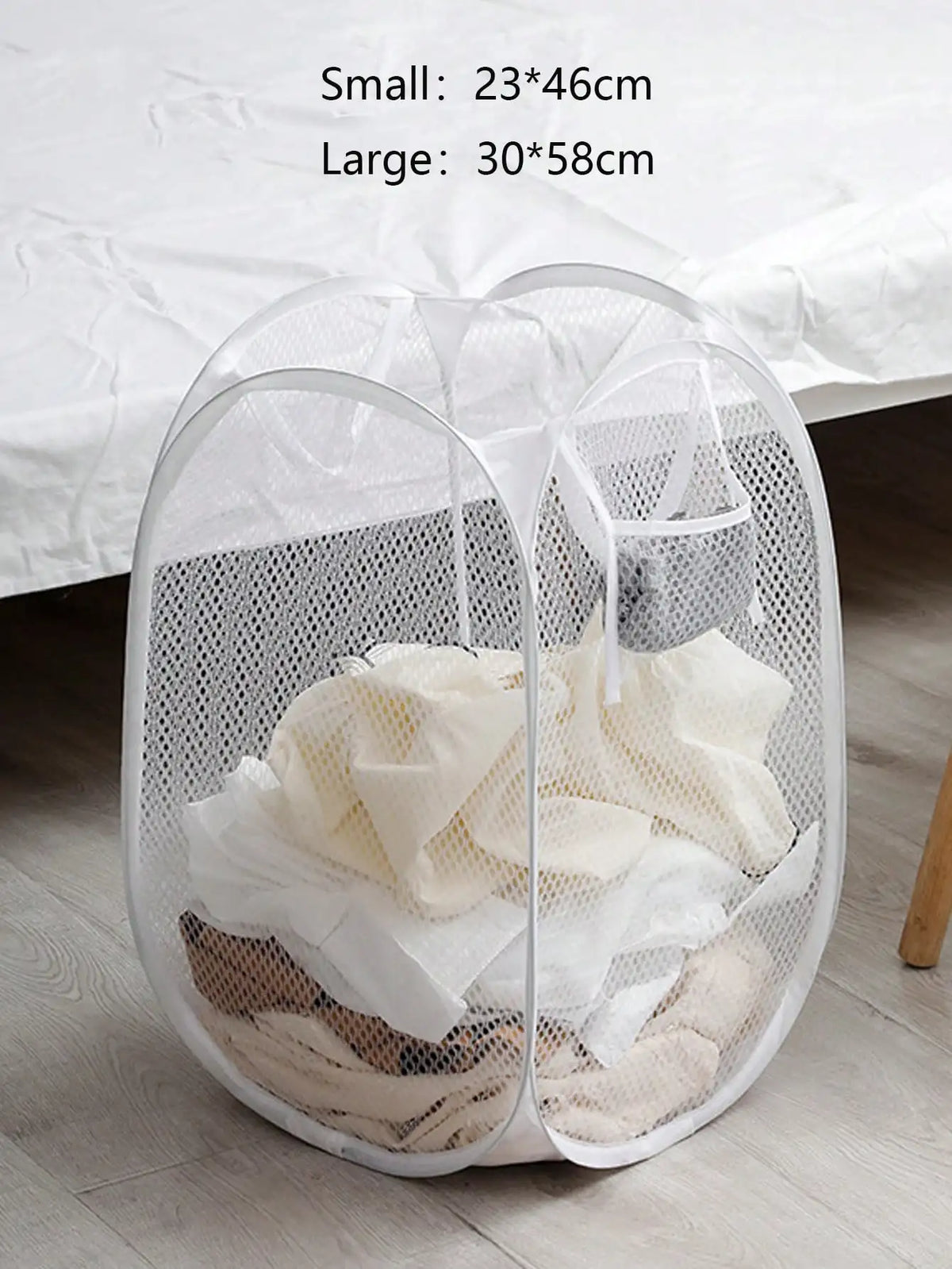 Collapsible Clothes Hamper, Foldable Mesh Laundry Basket with Side Pockets, Portable Pop-Up Design in Two Sizes - product view 2