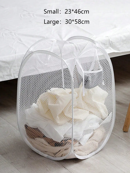 Collapsible Clothes Hamper, Foldable Mesh Laundry Basket with Side Pockets, Portable Pop-Up Design in Two Sizes - product view 2