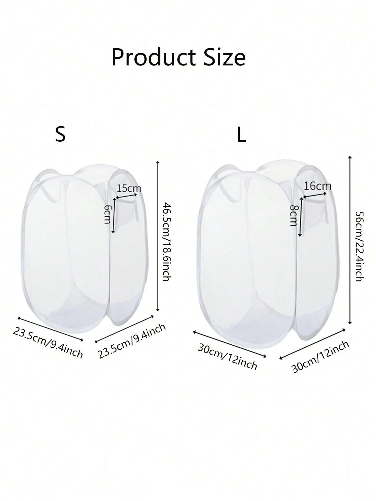 Collapsible Clothes Hamper, Foldable Mesh Laundry Basket with Side Pockets, Portable Pop-Up Design in Two Sizes - product view 3