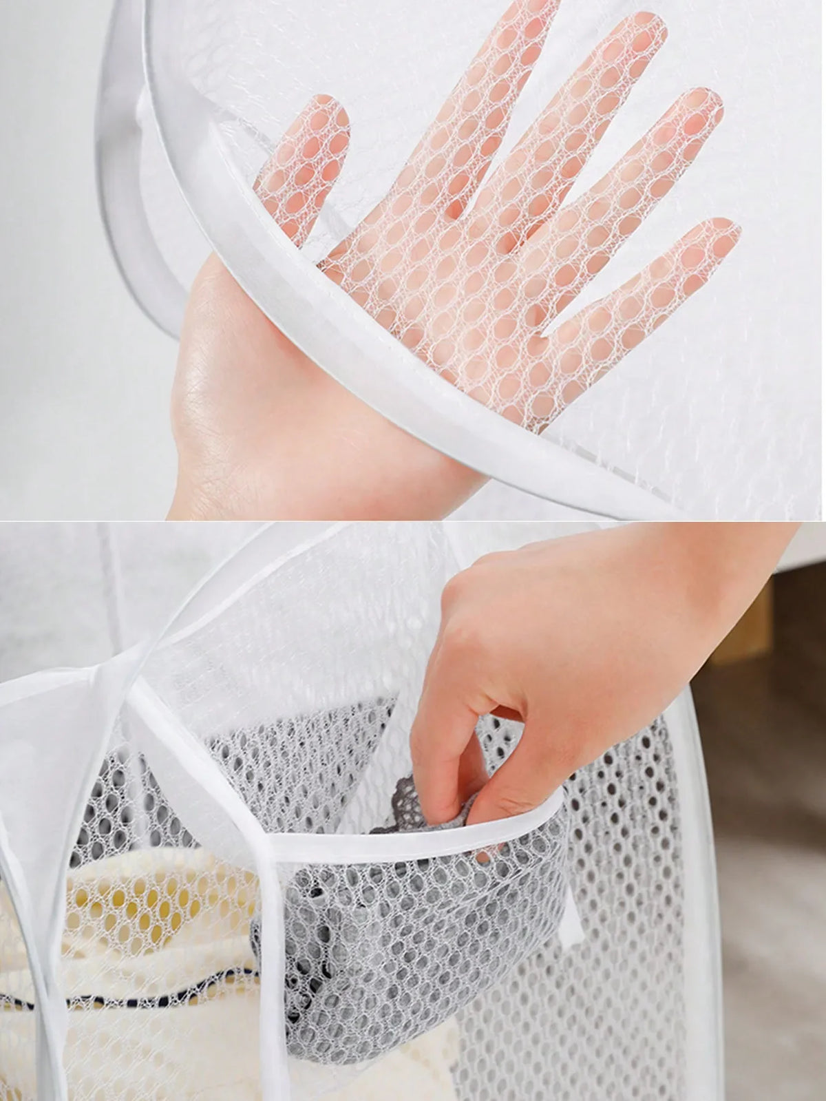 Collapsible Clothes Hamper, Foldable Mesh Laundry Basket with Side Pockets, Portable Pop-Up Design in Two Sizes - product view 4