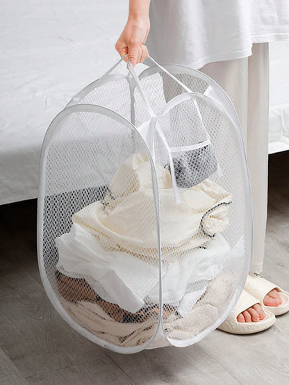 Collapsible Clothes Hamper, Foldable Mesh Laundry Basket with Side Pockets, Portable Pop-Up Design in Two Sizes - product view 5