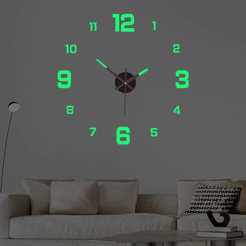 DIY 40cm Acrylic Frameless Wall Clock, Large 3D Numbers, Self-Adhesive Installation, Glow-in-the-Dark Green Option - product view 3