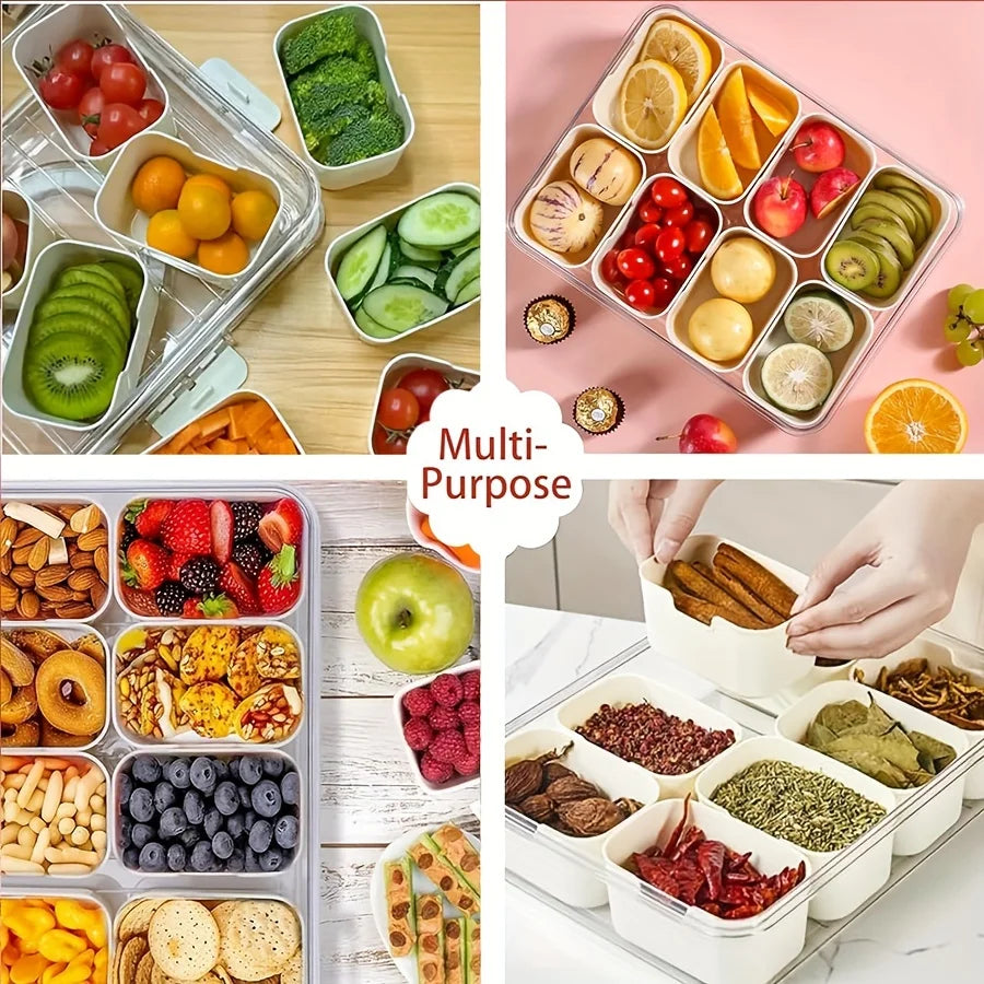 Refrigerator Snack Organizer, Reusable Rectangular Plastic Food Storage Box, 4-Grid or 8-Grid Modern Kitchen Container - product view 4
