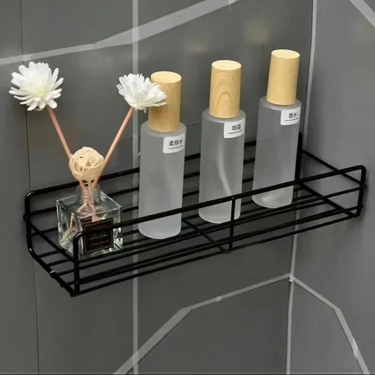 Corner Shower Shelf, No-Drill Wall-Mounted Iron Bathroom Organizer, Drainage Design, Black or White, Triangle or Rectangle - product view 1