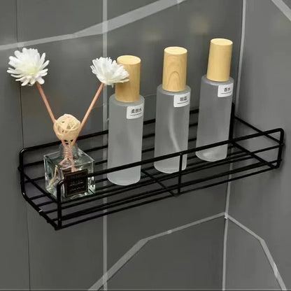 Corner Shower Shelf, No-Drill Wall-Mounted Iron Bathroom Organizer, Drainage Design, Black or White, Triangle or Rectangle - product view 1