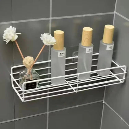 Corner Shower Shelf, No-Drill Wall-Mounted Iron Bathroom Organizer, Drainage Design, Black or White, Triangle or Rectangle - product view 4
