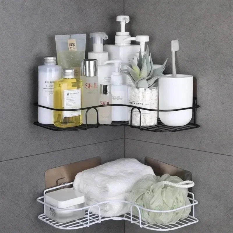 Corner Shower Shelf, No-Drill Wall-Mounted Iron Bathroom Organizer, Drainage Design, Black or White, Triangle or Rectangle - product view 6