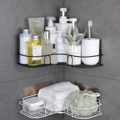 Corner Shower Shelf, No-Drill Wall-Mounted Iron Bathroom Organizer, Drainage Design, Black or White, Triangle or Rectangle - product view 6
