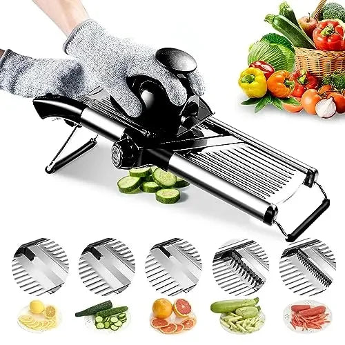 Adjustable Mandoline Slicer, Stainless Steel Vegetable Chopper for Potatoes and Tomatoes, Black or Silver - product view 2