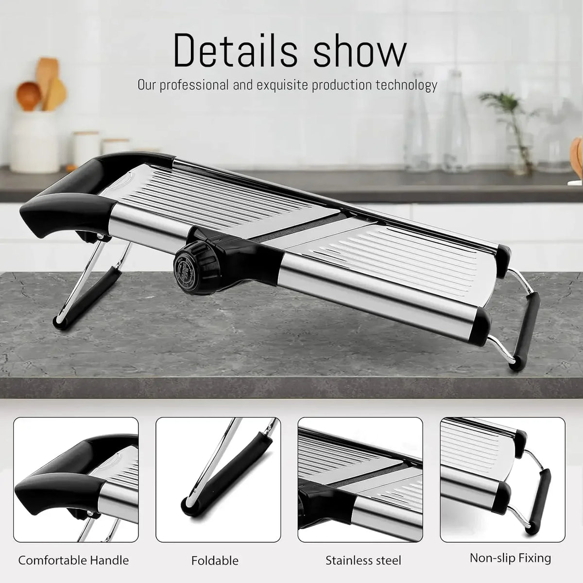 Adjustable Mandoline Slicer, Stainless Steel Vegetable Chopper for Potatoes and Tomatoes, Black or Silver - product view 5