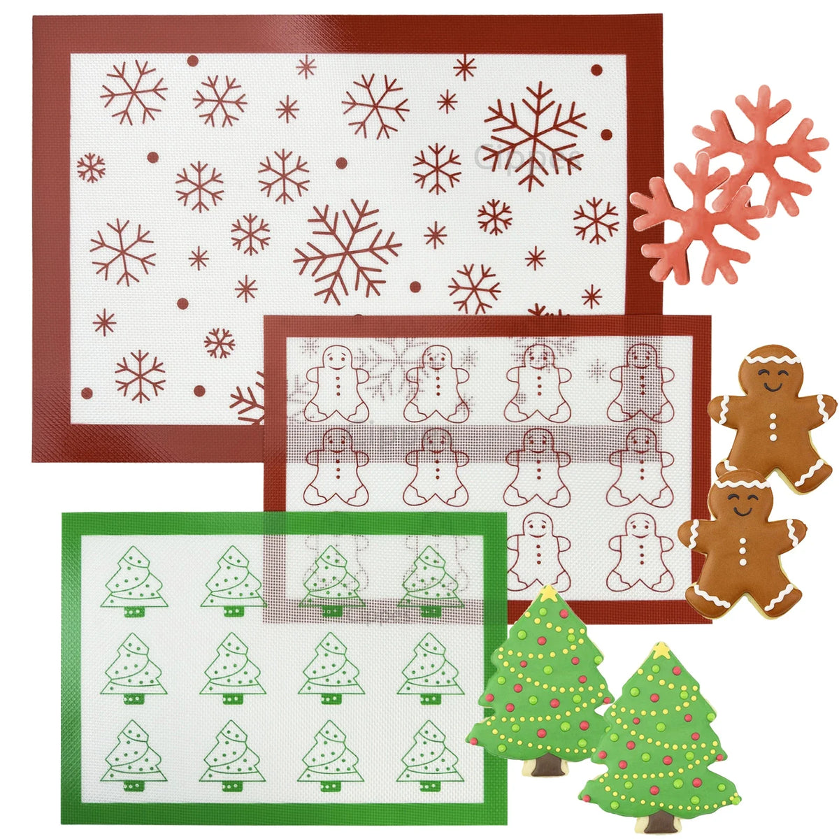 Reusable Silicone Baking Mat, Heat-Resistant Christmas Cookie Liner with Gingerbread, Tree or Snowflake Pattern - product view 4