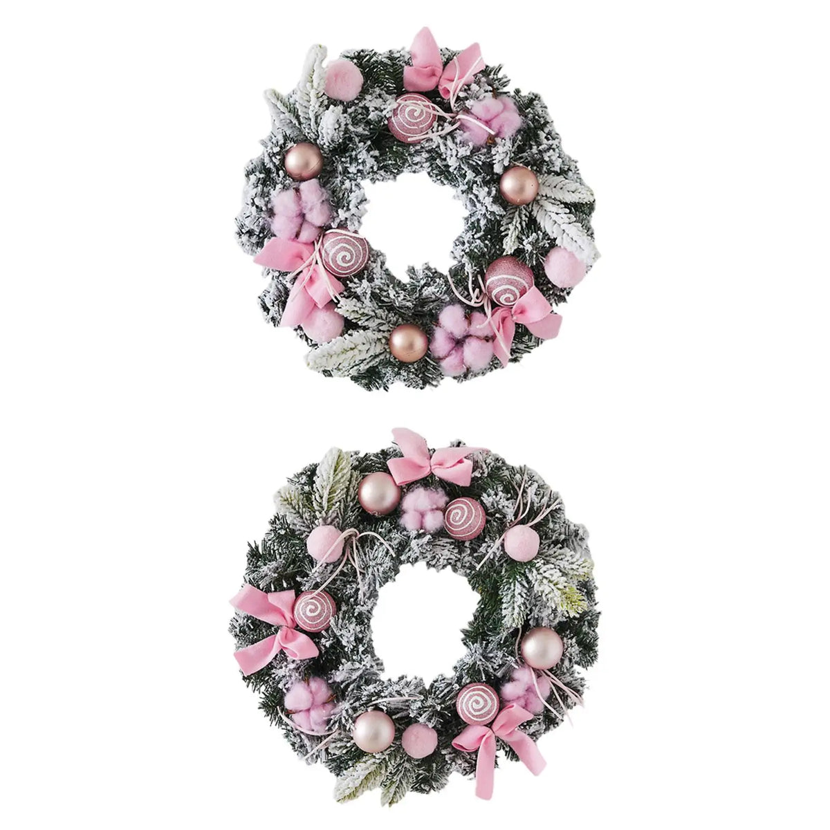 Christmas Wreath Garland, Round PVC Front Door Wall Hanging with Pink Bow, 30 cm or 40 cm Winter Holiday Decor - product view 1