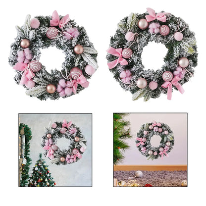 Christmas Wreath Garland, Round PVC Front Door Wall Hanging with Pink Bow, 30 cm or 40 cm Winter Holiday Decor - product view 4