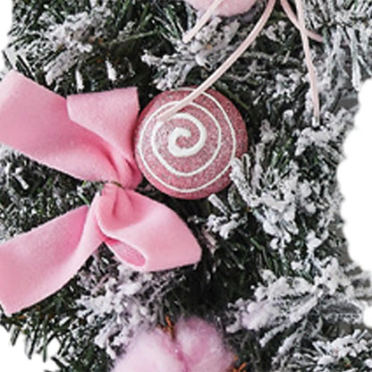 Christmas Wreath Garland, Round PVC Front Door Wall Hanging with Pink Bow, 30 cm or 40 cm Winter Holiday Decor - product view 5