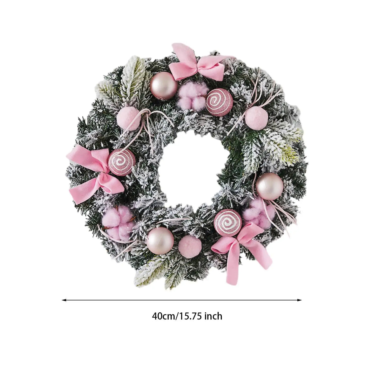 Christmas Wreath Garland, Round PVC Front Door Wall Hanging with Pink Bow, 30 cm or 40 cm Winter Holiday Decor - product view 6