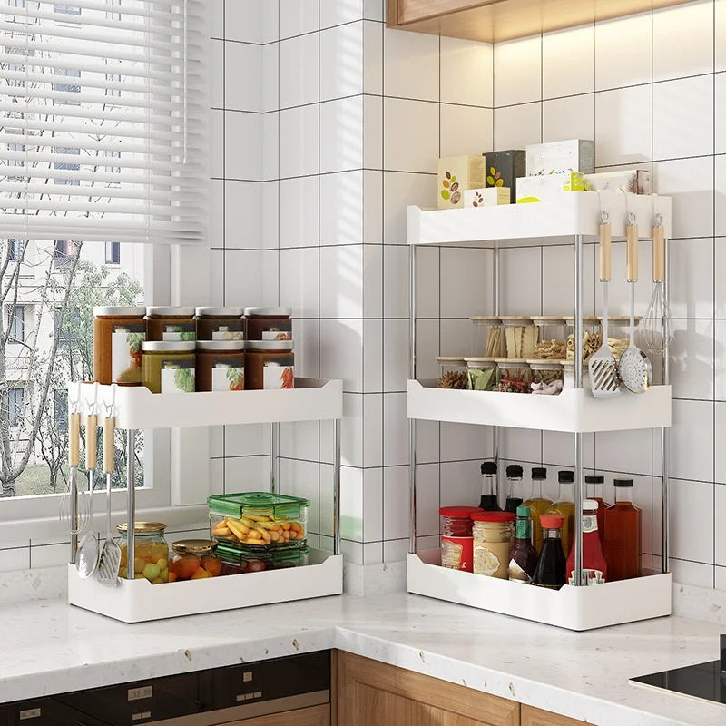 2-Tier or 3-Tier Plastic Spice Rack, Countertop Seasoning Organizer in White or Black for Kitchen Storage - product view 1