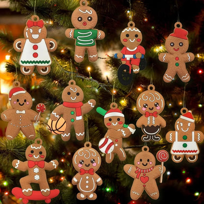 Christmas Gingerbread Ornaments, 12-Piece Soft Plastic Set with Hanging Strings, 3-Inch Figurines for Small and Medium Trees - product view 2