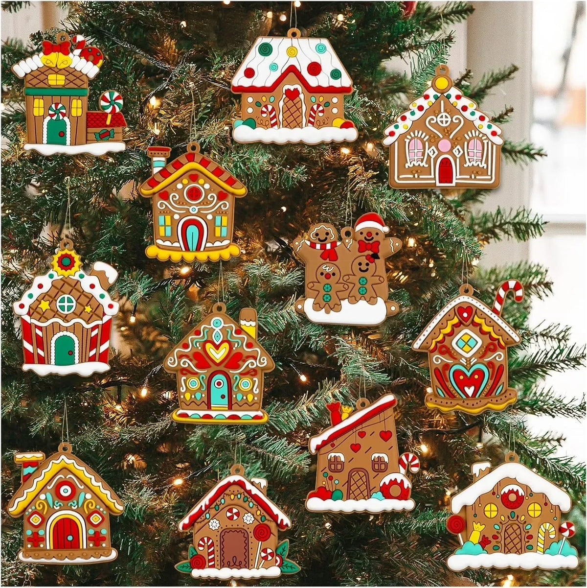 Christmas Gingerbread Ornaments, 12-Piece Soft Plastic Set with Hanging Strings, 3-Inch Figurines for Small and Medium Trees - product view 4