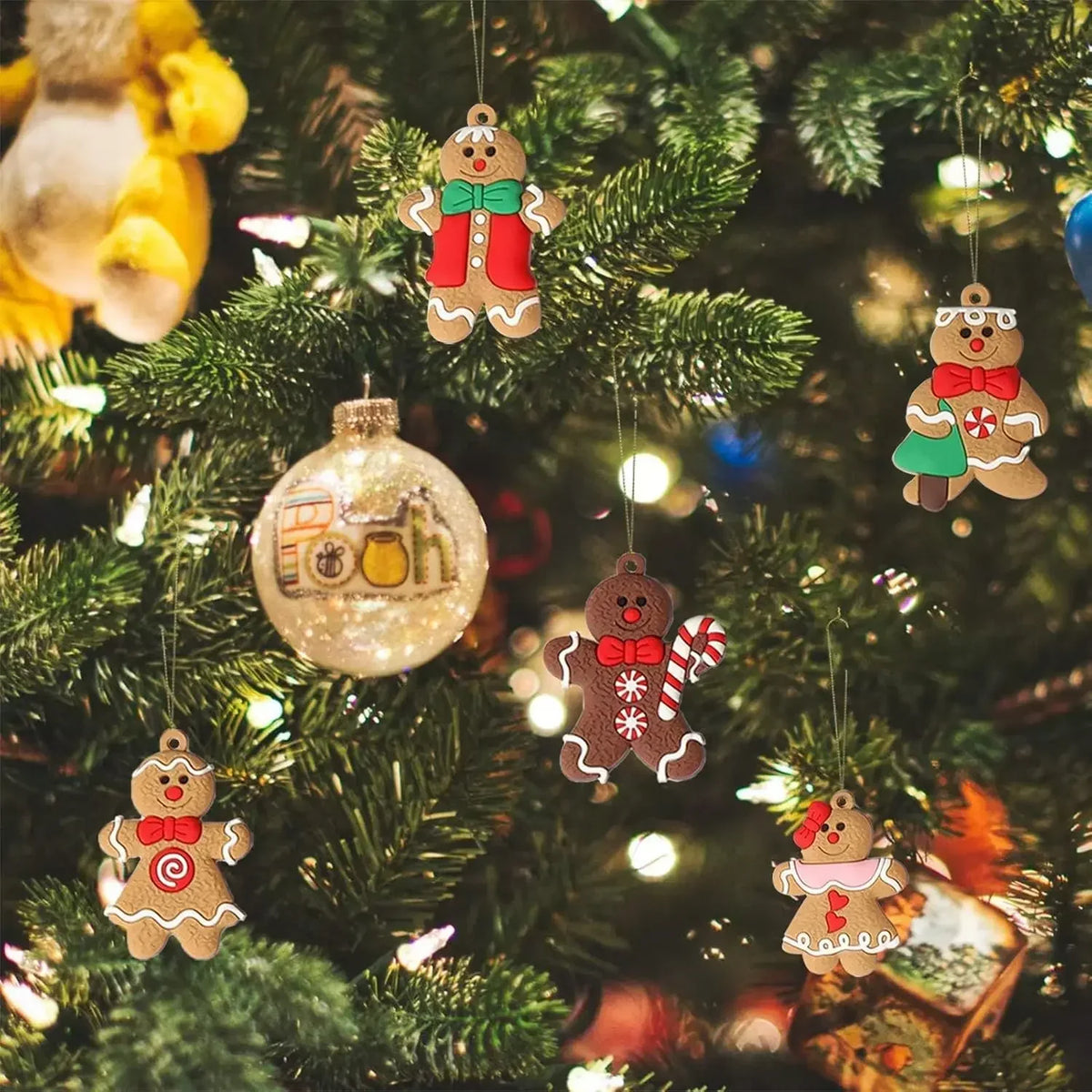 Christmas Gingerbread Ornaments, 12-Piece Soft Plastic Set with Hanging Strings, 3-Inch Figurines for Small and Medium Trees - product view 6