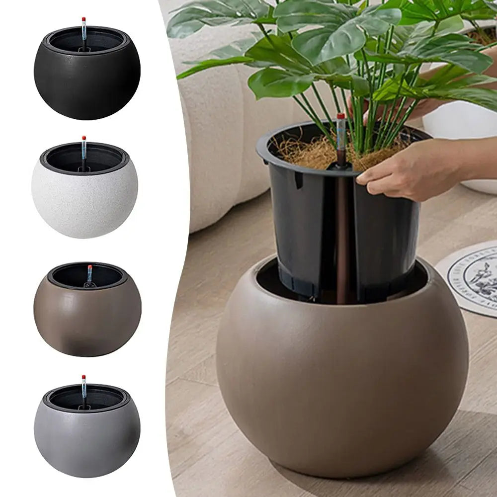 Self-Watering Planter Insert, Transparent Double-Layer Plastic Pot with Visible Water Level, Cotton-Wick Hydroponic Design - product view 5