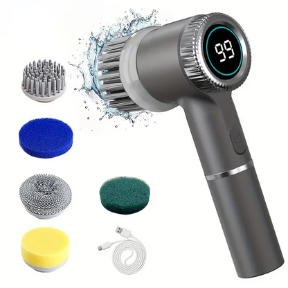 Electric Spin Scrubber, 5 Replaceable Brush Heads, 3-Speed Adjustable Handheld Shower Cleaner in Grey or White - product view 1