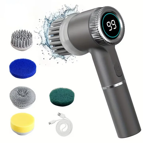 Electric Spin Scrubber, 5 Replaceable Brush Heads, 3-Speed Adjustable Handheld Shower Cleaner in Grey or White - product view 1