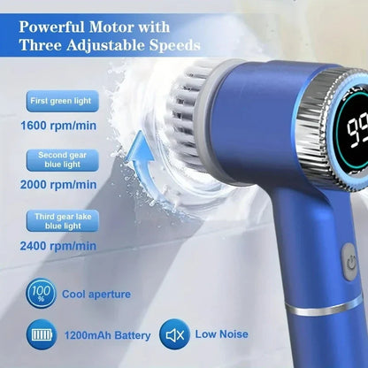 Electric Spin Scrubber, 5 Replaceable Brush Heads, 3-Speed Adjustable Handheld Shower Cleaner in Grey or White - product view 4