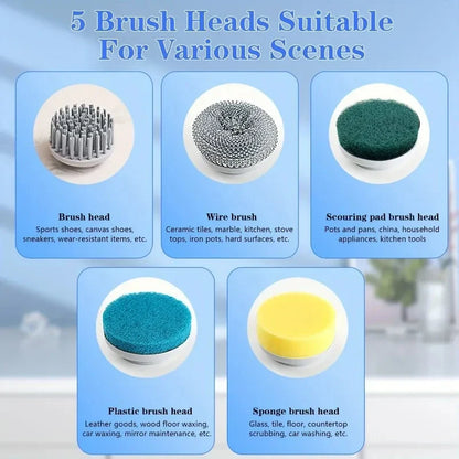 Electric Spin Scrubber, 5 Replaceable Brush Heads, 3-Speed Adjustable Handheld Shower Cleaner in Grey or White - product view 5
