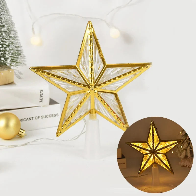 Christmas Tree Topper Star Light, Battery-Powered Glowing Ornament, 1-Piece Holiday Decoration in 4 Styles - product view 4