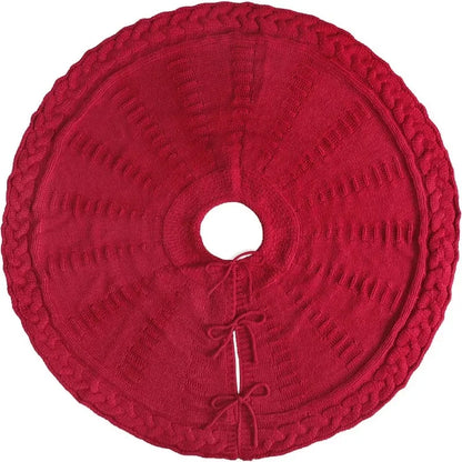 Knitted Christmas Tree Skirt, Cable Knit Cloth Tree Base Cover with Ties in 62cm, 92cm or 122cm - product view 1