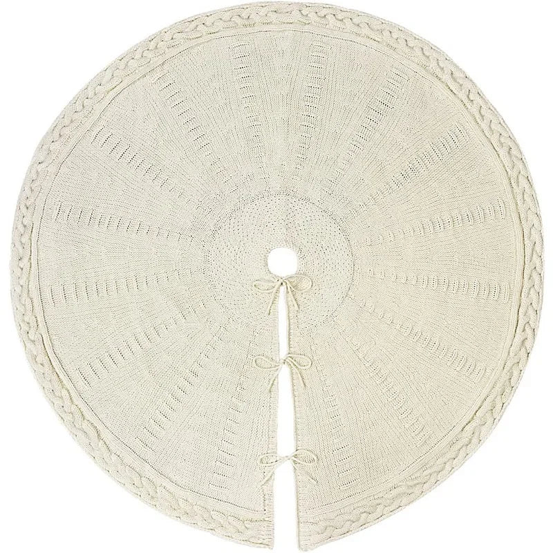Knitted Christmas Tree Skirt, Cable Knit Cloth Tree Base Cover with Ties in 62cm, 92cm or 122cm - product view 2