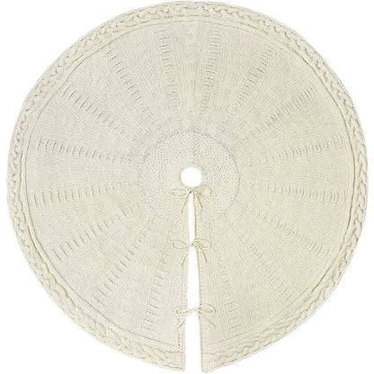 Knitted Christmas Tree Skirt, Cable Knit Cloth Tree Base Cover with Ties in 62cm, 92cm or 122cm - product view 2