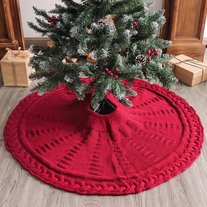 Knitted Christmas Tree Skirt, Cable Knit Cloth Tree Base Cover with Ties in 62cm, 92cm or 122cm - product view 3