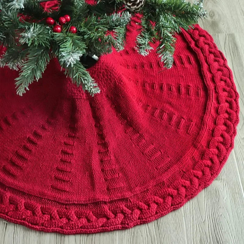 Knitted Christmas Tree Skirt, Cable Knit Cloth Tree Base Cover with Ties in 62cm, 92cm or 122cm - product view 5