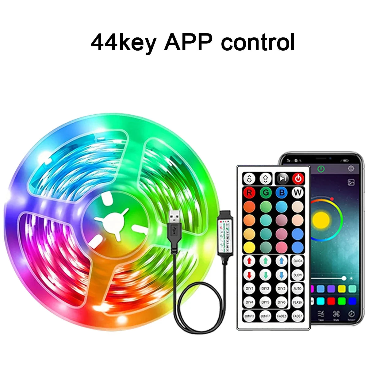 RGB LED Strip Lights, USB 5V Flexible Room Lighting with Remote or App Control, Multiple Lengths for Bedroom Decor - product view 3