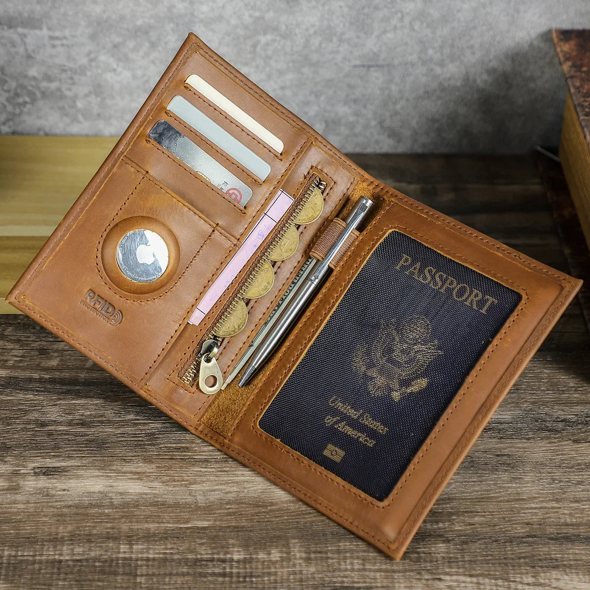 Solid Travel Wallet, Passport Card Holder and Coin Purse, Compact Travel Accessory in Army Green, Coffee, Blue, Gray, Red or Camel - product view 6